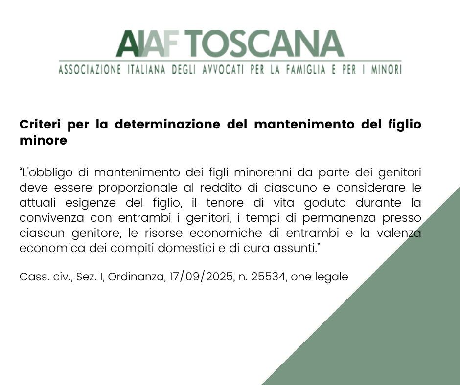 Rassegna giurisprudenziale: Criteri per la determinazione del mantenimento del figlio minore